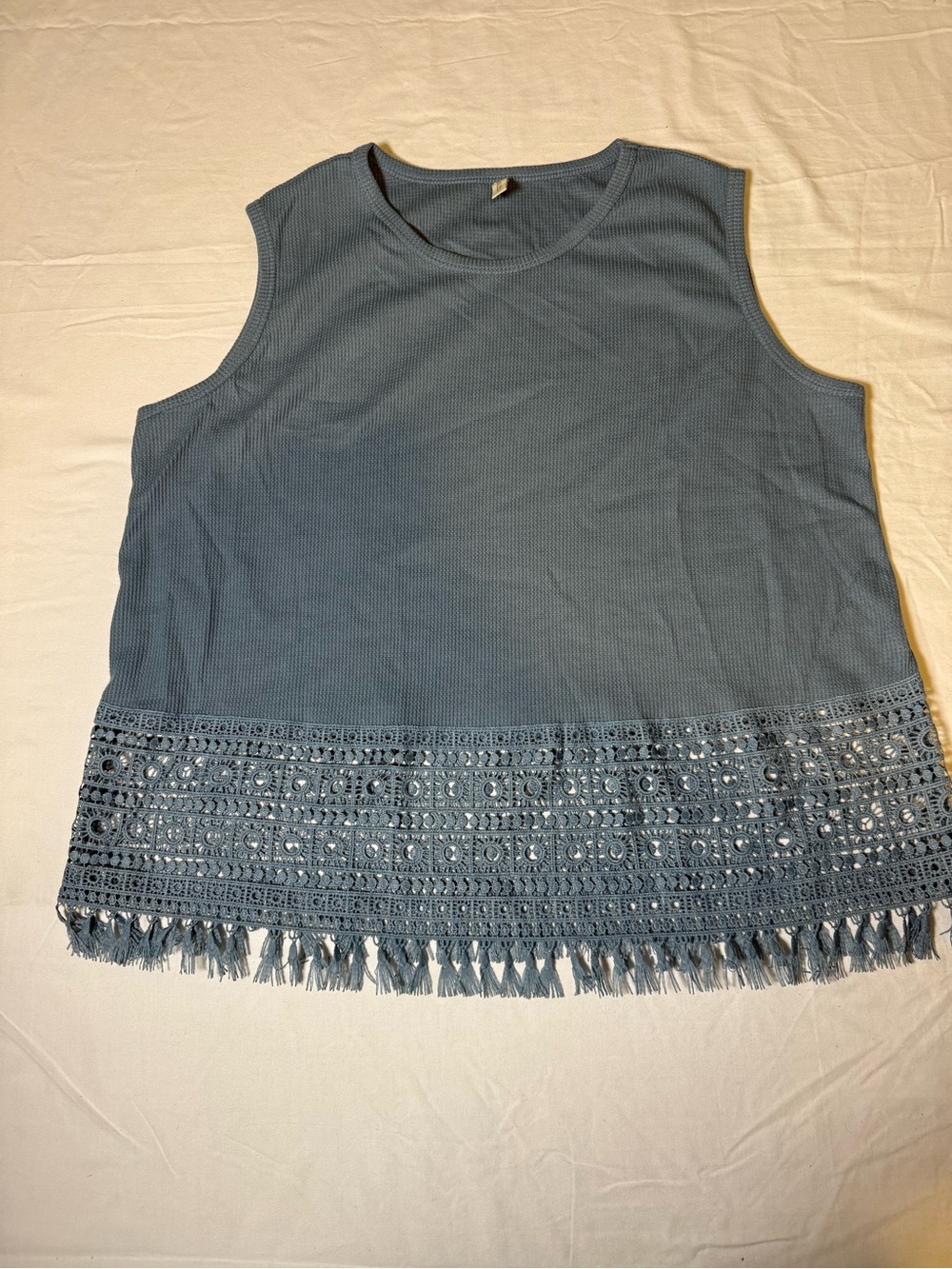 Women’s Blue Sleeveless Top with Crochet Hem